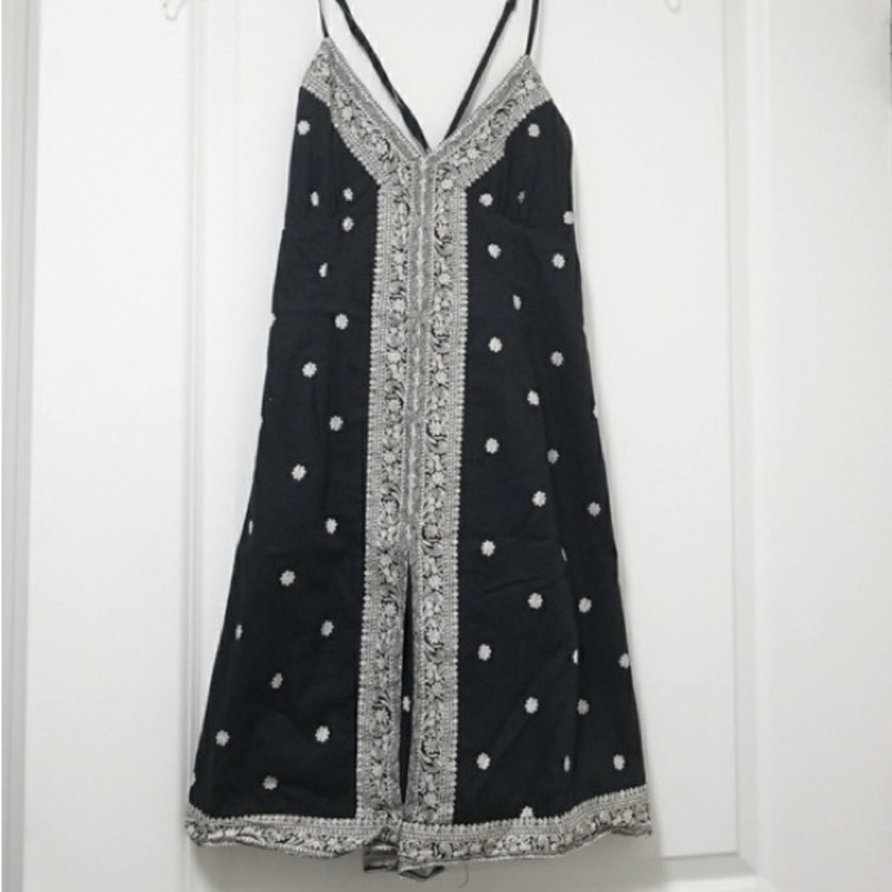 Gap black cream boho floral lined cotton slip dress!